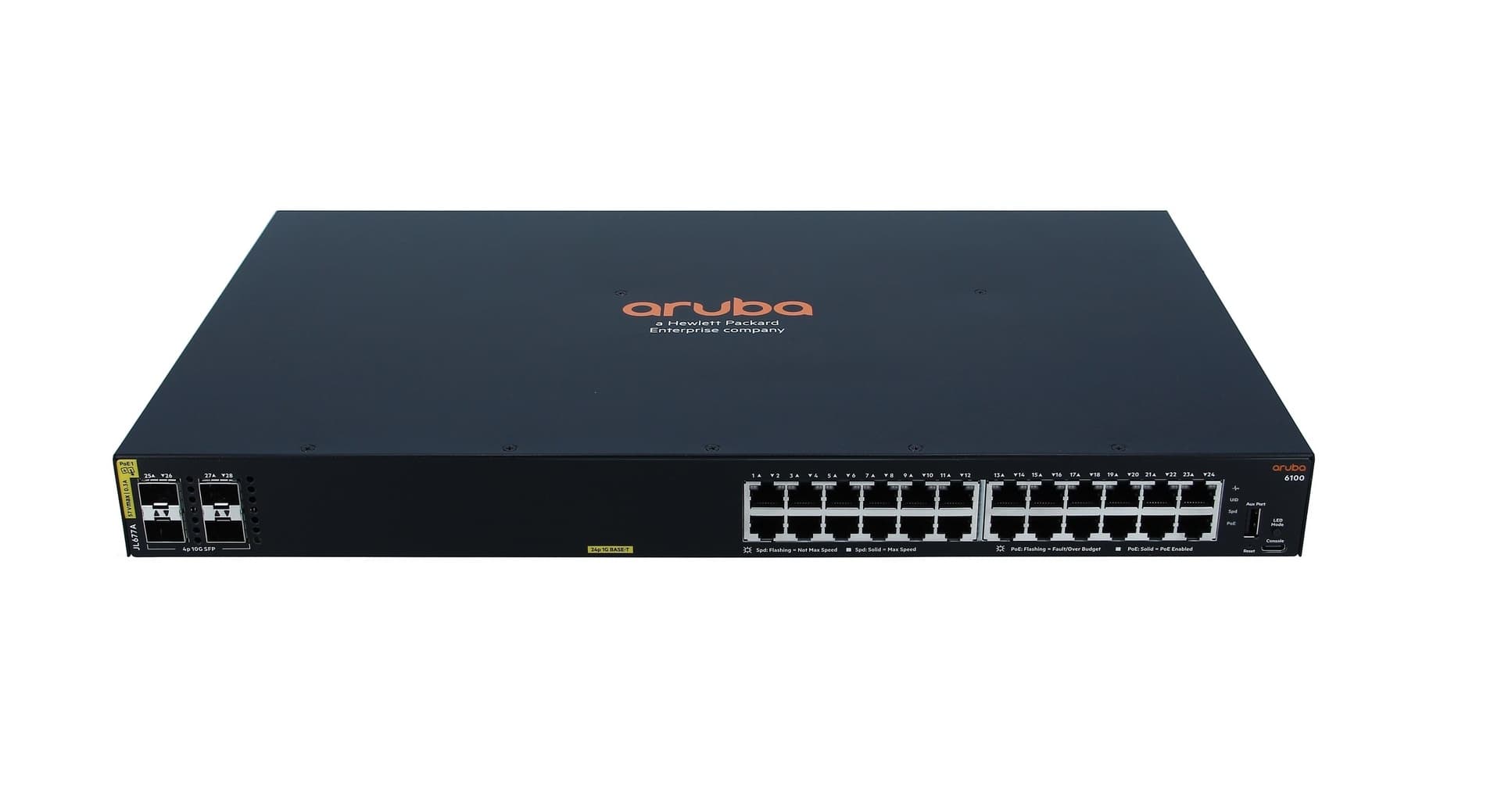 SWITCH HPE ARUBA JL677A 6100 ADMINISTRABLE CAPA 2 24G POE CL4 4SFP 370 WATTS