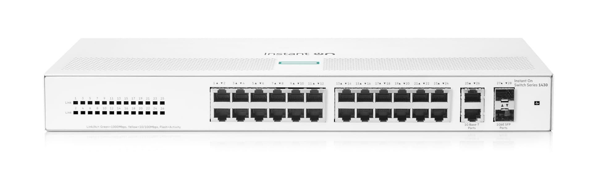 SWITCH HPE ARUBA R8R50A INSTANT ON 1430 CON 26 PUERTOS RJ45 10/100/1000 MBPS 2 PTOS SFP 1G NO ADMINISTRABLE