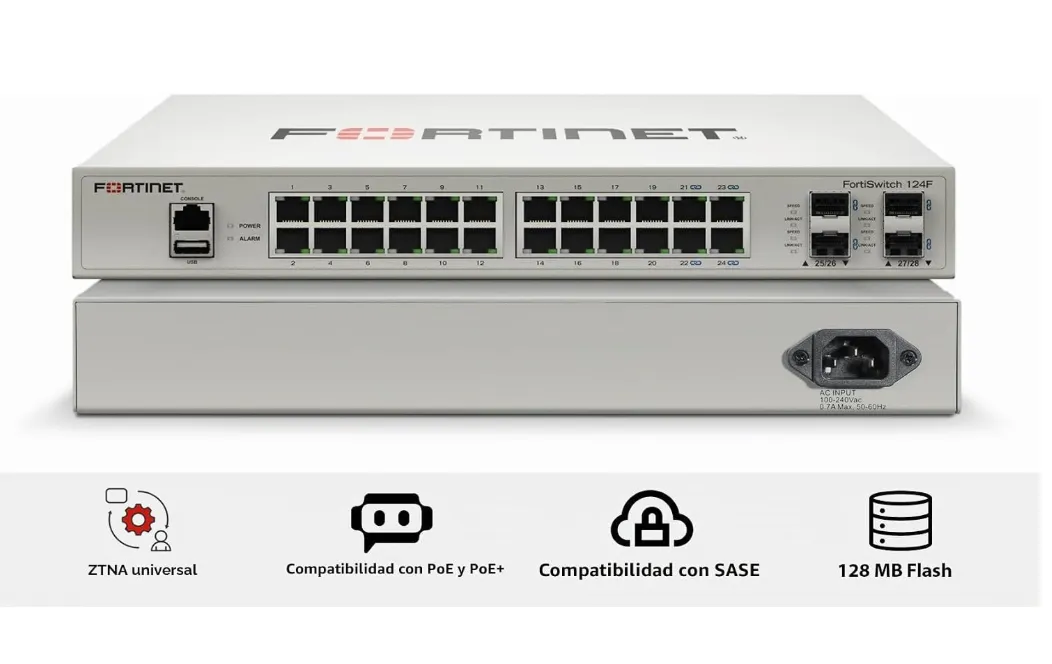Fortinet FortiSwitch - Interruptor L2 de rendimiento 124F - 24 GE, 4 SFP+