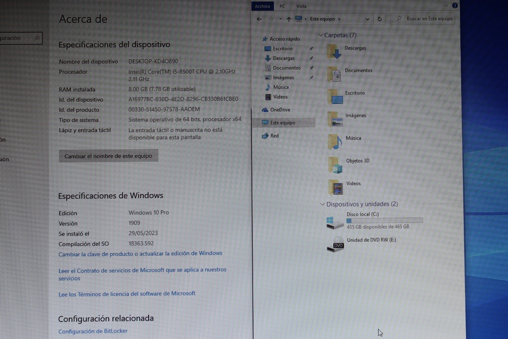 HP DESKTOP PRO ONE 400 G4 23.8" CORE I5 8VA SEMI NUEVO