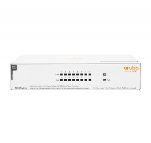 [HP46ASW-NC] SWITCH HPE ARUBA R8R46A INSTANT ON 1430 CON 8 PUERTOS POE CLASE 4 RJ45 10/100/1000 MBPS NO ADMINISTRABLE